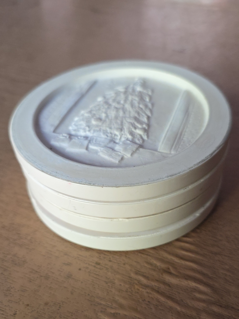 White Decorative Round Resin Coasters - Tree Relief Design